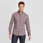 Men's Checked Slim Fit Stretch Performance Long Sleeve Button-down Shirt - Goodfellow & Co Dark Red