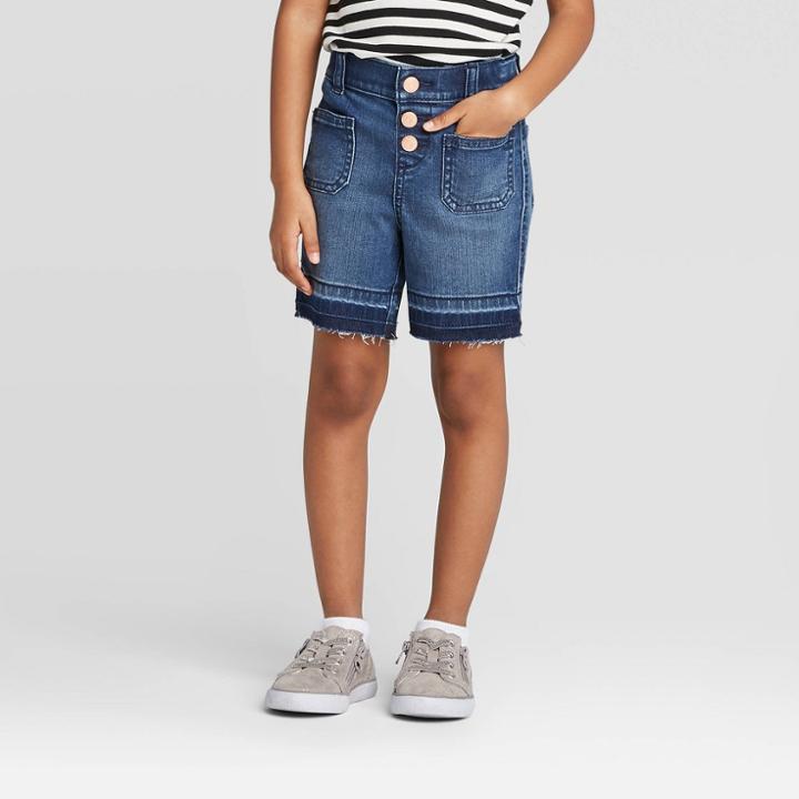 Toddler Girls' Patch Pocket Bermuda Jean Shorts - Cat & Jack Blue 12m, Toddler Girl's
