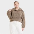 Women's Plus Size Split Neck Cozy Lounge Pullover Sweater - Universal Thread Taupe