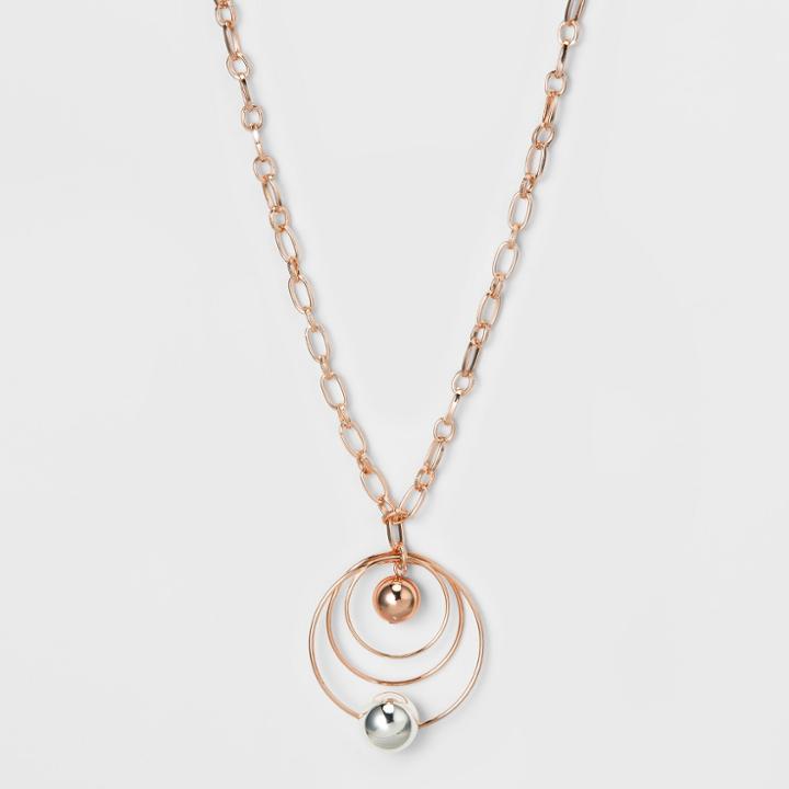 Wire Circles And Beads Long Necklace - A New Day Silver/rose Gold
