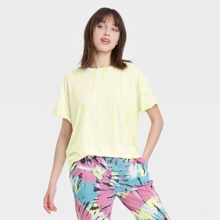 Women's Tie-dye Oversized Lounge T-shirt - Colsie Yellow