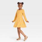 Girls' Printed Long Sleeve 100% Cotton Dress - Cat & Jack Medium Mustard Yellow
