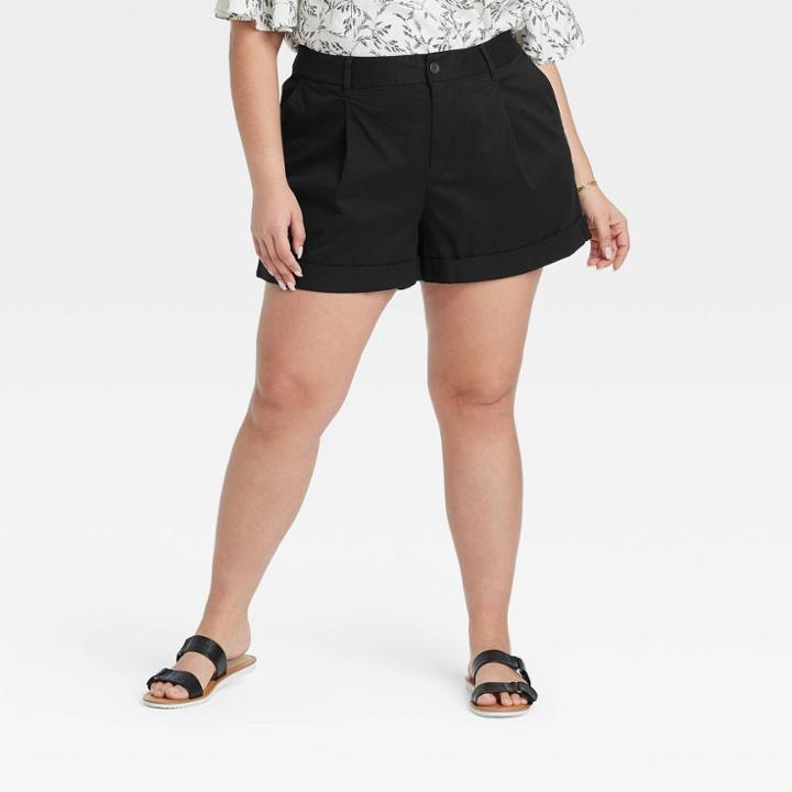 Women's Plus Size Pleat Front Shorts - A New Day Black
