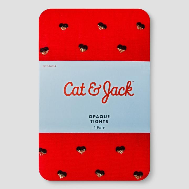 Toddler Girls' Half Foil Hearts Tights - Cat & Jack Red Pop