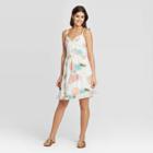 Women's Floral Print Sleeveless Lace Detail Tiered Dress - Xhilaration Off White Xs, Women's, Beige