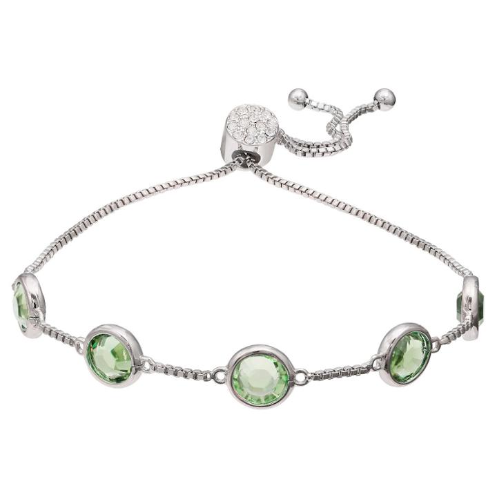 Distributed By Target Adjustable Bracelet With Round Cut Crystals From Swarovski In Silver Plate - Green/gray