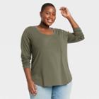 Women's Plus Size Scoop Neck Long Sleeve Drapey T-shirt - Ava & Viv Olive