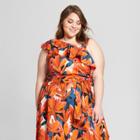 Women's Plus Size Tropical Print Asymmetrical Ruffle Tank Top - Who What Wear Orange/blue 4x, Orange/blue Tropical Print