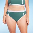 Women's Plus Size Terry Textured Solid High Waist High Leg Bikini Bottom - Kona Sol Teal Blue X