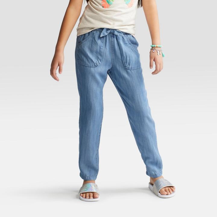Girls' Chambray Soft Fashion Pants - Cat & Jack Medium Denim Wash