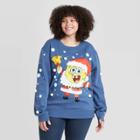 Women's Nickelodeon Spongebob Plus Size Santa Holiday Sweatshirt - Dark Blue