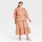 Women's Plus Size Long Sleeve Wrap Top - A New Day Blush Pink