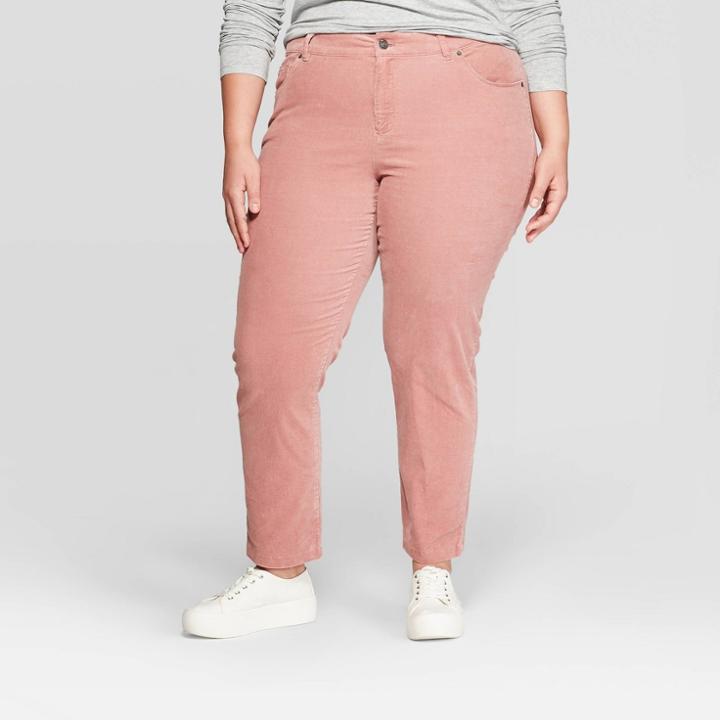 Women's Plus Size Skinny Straight Fit Corduroy Pants - Ava & Viv Mauve 18w, Women's, Pink