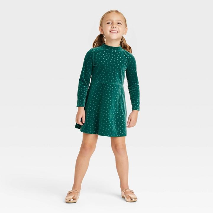 Toddler Girls' Long Sleeve Dress - Cat & Jack Jade Green