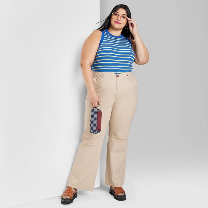 Women's Plus Size Low-rise Flare Chino Pants - Wild Fable Beige