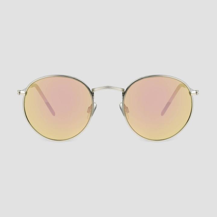 Men's Round Trend Square Sunglasses With Mirrored Lenses - Original Use Pink