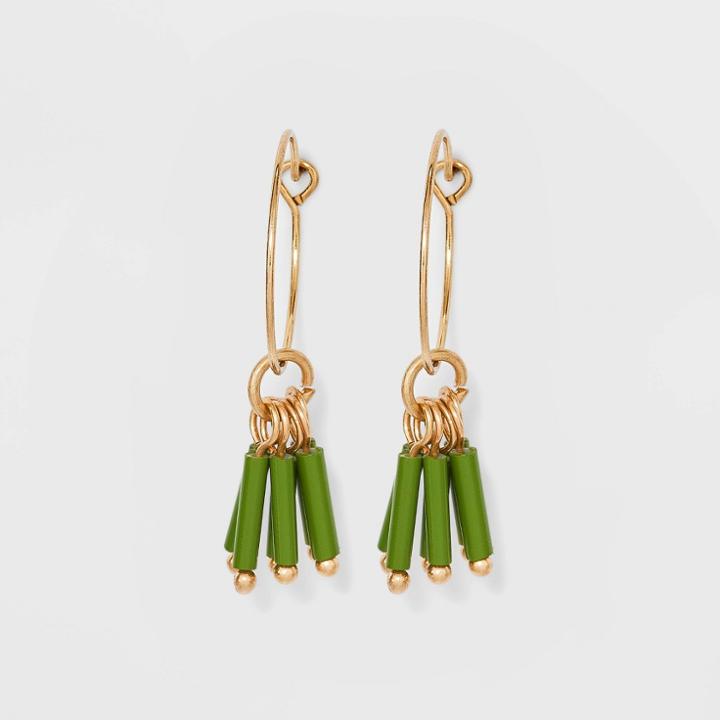 Bugle Bead Cluster Hoop Earrings - Universal Thread Green