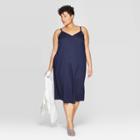 Women's Plus Size Sleeveless V-neck Shift Dress - Ava & Viv Navy