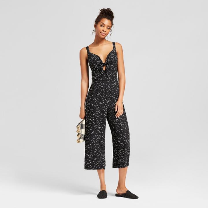 Women's Polka Dot Knot Front Culotte Jumpsuit - 3hearts (juniors') Black Xl, Black Off-white