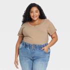 Women's Plus Size Short Sleeve V-neck Jersey T-shirt - Ava & Viv Tan