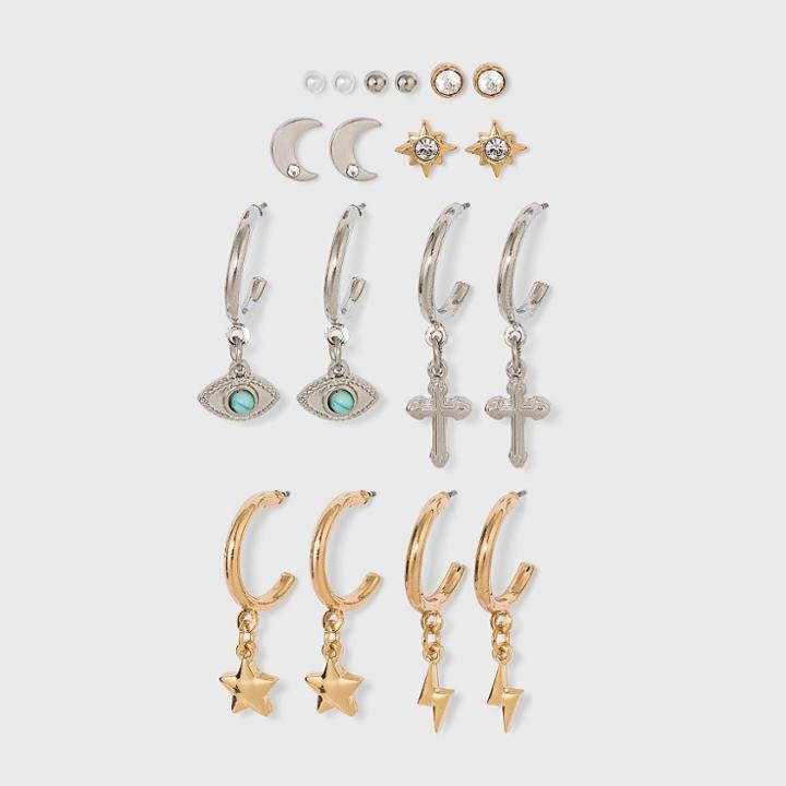 Celestial Charm Hoop Earring Set 9pc - Wild Fable Dark