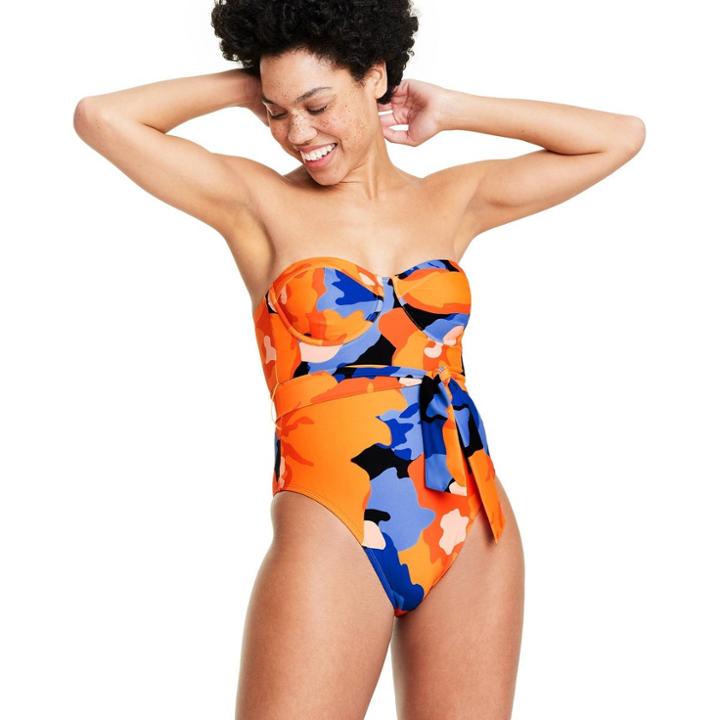 Women's Floral Print Underwire Tie-front One Piece Swimsuit - Tabitha Brown For Target Blue/orange Xxs