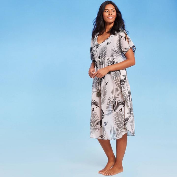 Kona Sol Women's Botanical Print Midi Length Kaftan Cover Up - Kona