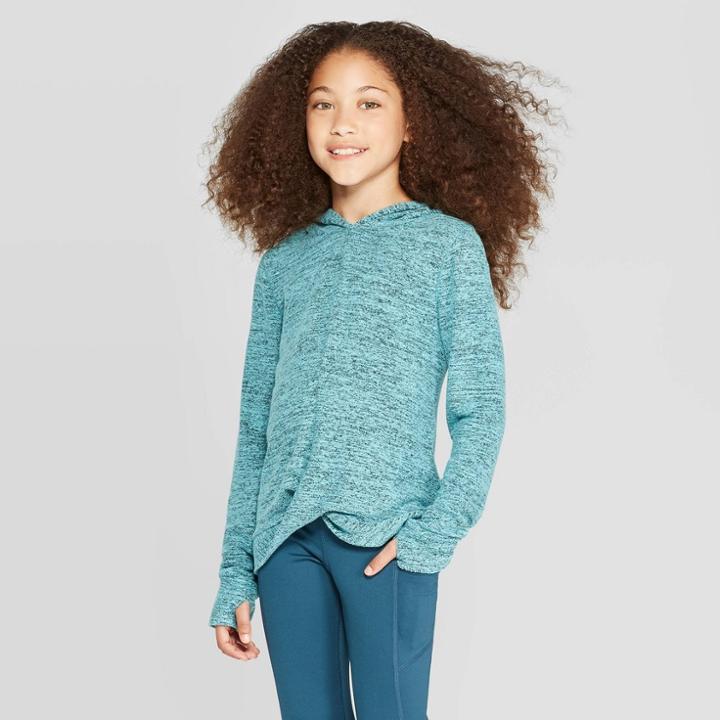 Girls' Twist Front Cozy Long Sleeve Hoodie - C9 Champion Teal Blue