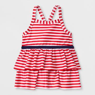 Toddler Girls' Adaptive Stripe Tankini Swim Top - Cat & Jack Red 3t, Girl's,