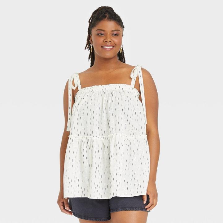 Women's Plus Size Tie-strap Tiered Tank Top - Universal Thread White Dash