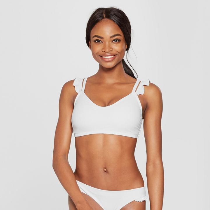 Women's Ruffle Bralette Bikini Top - Xhilaration White D/dd Cup