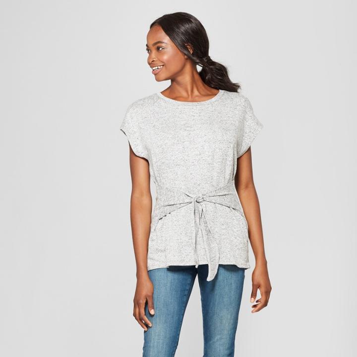 Women's Short Sleeve Tolman Tie Front Hacci Top - Alison Andrews Gray