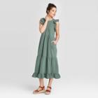 Women's Sleeveless Crewneck Tiered Ruffle Midi Dress - Universal Thread Green L, Women's,