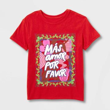 No Brand Pluslatino Heritage Month Kids' Gender Inclusive Mas Amor Short Sleeve Round Neck T-shirt - Red