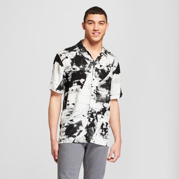 Men's Short Sleeve Abstract Digital Print Button-down Shirt - Jackson Black