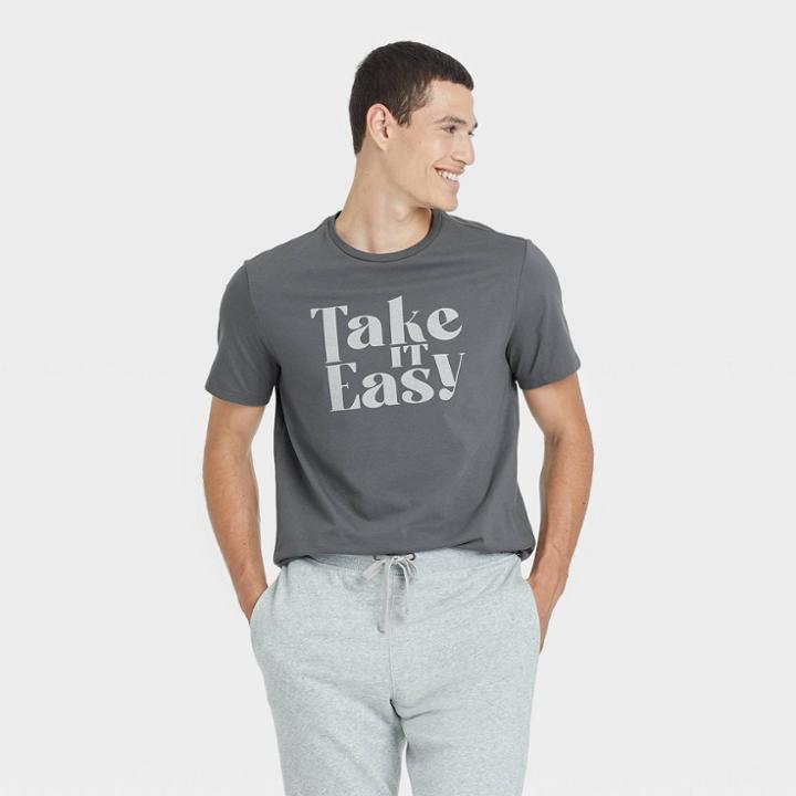 Men's Printed Standard Fit Short Sleeve Crewneck T-shirt - Goodfellow & Co Gray/letters