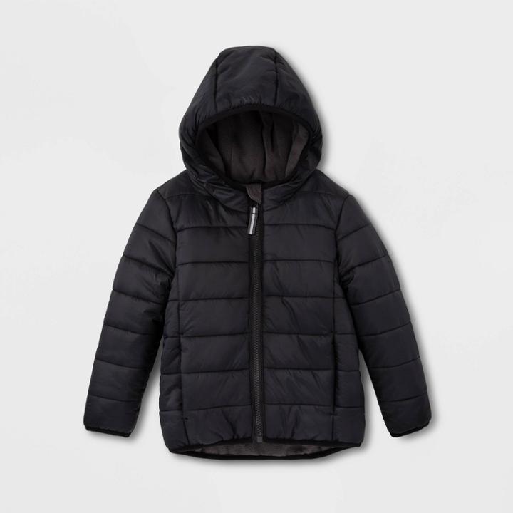 Toddler Long Sleeve Lightweight Puffer Jacket - Cat & Jack Black 4t, Toddler Unisex