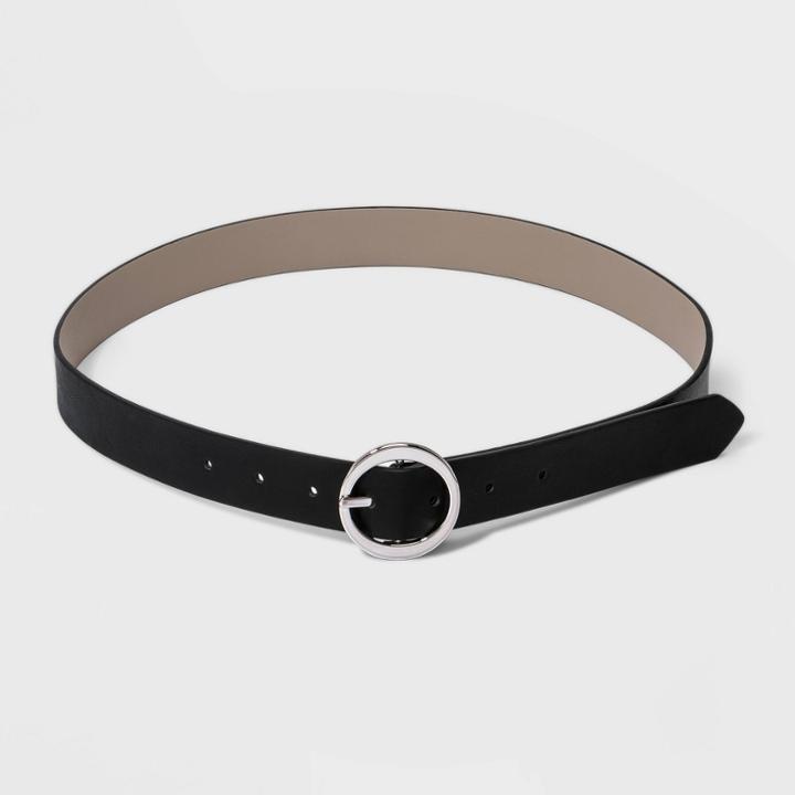Women's Oval Tapered Center Bar Reversible Belt - A New Day Black/gray