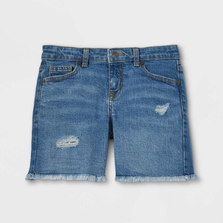 Girls' High-rise Destructed Jean Shorts - Cat & Jack