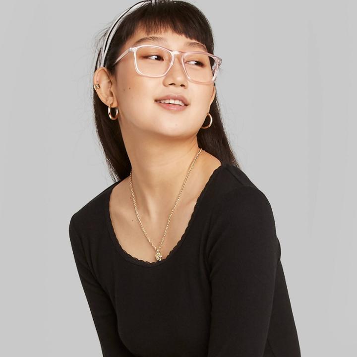 Women's Long Sleeve Round Neck Lace Trim T-shirt - Wild Fable Black