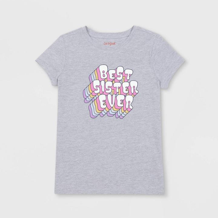 Girls' Short Sleeve 'best Sister' T-shirt - Cat & Jack Heather Gray