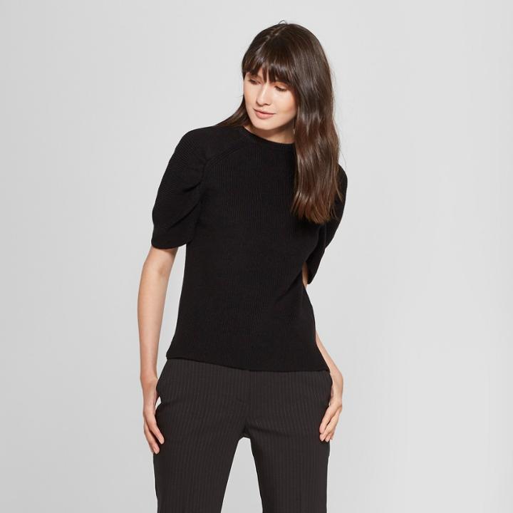 Women's Short Balloon Sleeve Pullover Sweater - Prologue Black