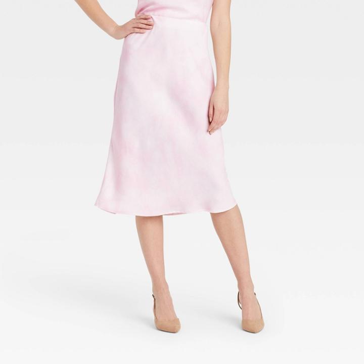 Women's High-rise Midi Slip A-line Skirt - A New Day White