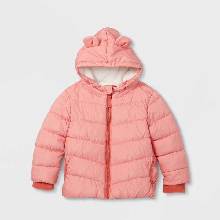 Toddler Girls' Long Sleeve Puffer Jacket - Cat & Jack Coral Pink