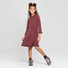 Girls' Ruffle Edge A Line Dress With Lurex - Art Class Burgundy