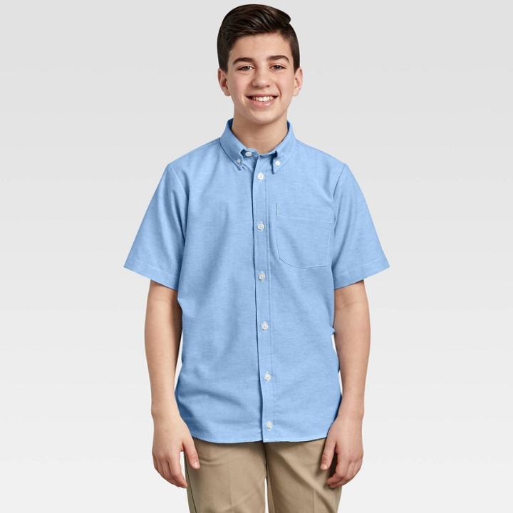 Petitedickies Boys' Short Sleeve Oxford Uniform Button-down Shirt - Blue L, Boy's,