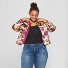Women's Plus Size Floral Print Quilted Jacket - Ava & Viv Purple 1x,