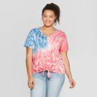Women's Plus Size Short Sleeve V-neck Flag Tie Front T-shirt - Fifth Sun (juniors') - Tie Dye 1x,