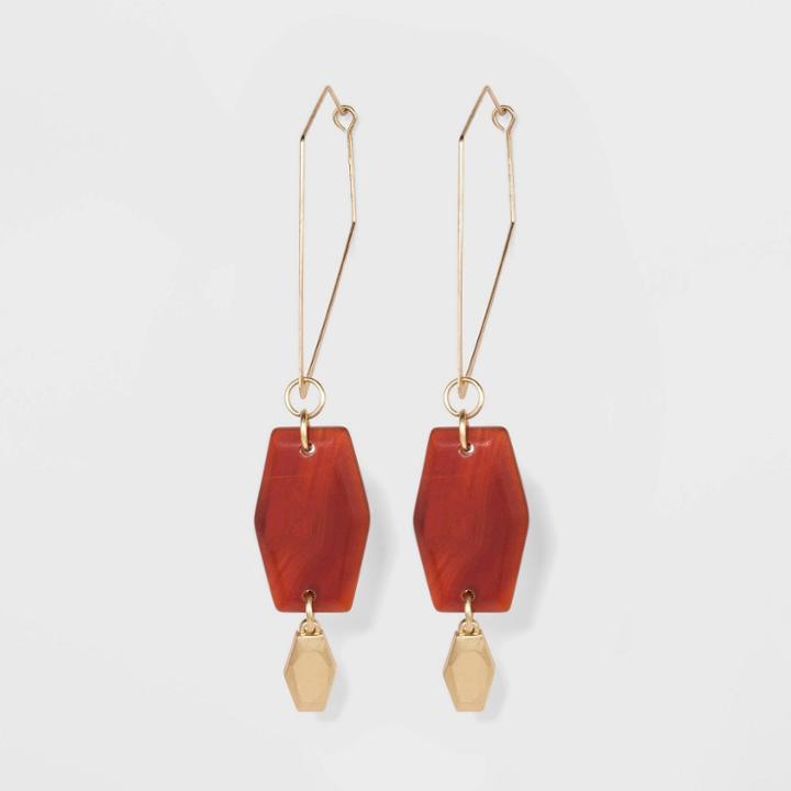 Semi-precious Matte Red Agate Stone Geometric Hoop Earrings - A New Day Red, Women's