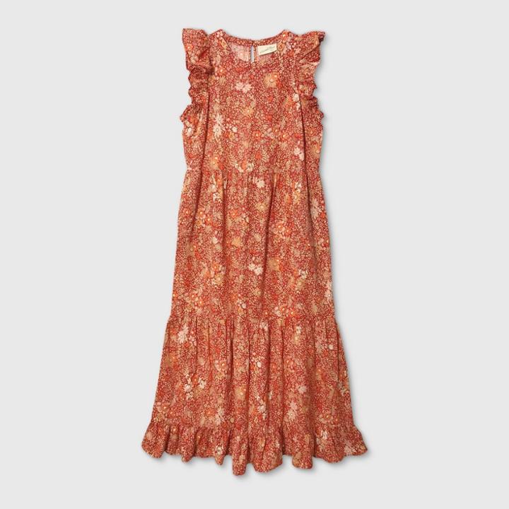 Women's Floral Print Ruffle Sleeveless Tiered Dress - Universal Thread Red